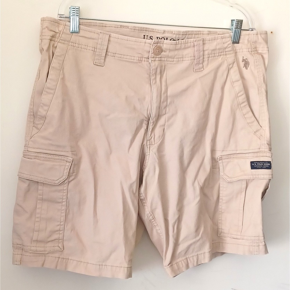US Polo Assn Men Sz 38 Tan Khaki Cargo Utility‎ Shorts Cotton Spandex 11D798EA